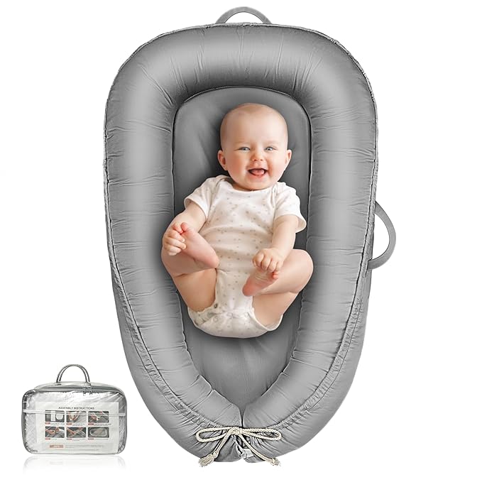 Baby Lounger - Infant Lounger for Newborn 0-24 Months, Pure Cotton Breathable Baby Nest Lounger Cover, Newborn Essentials for Baby Boys & Girls, Portable Baby Lounger for Home and Travel
