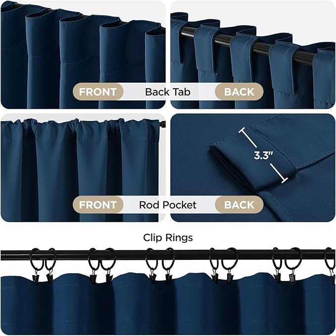 Joydeco Blackout Curtains 84 Inch Length 2 Panels Set, Black Out Curtains for Bedroom, Room Darkening Drapes for Living Room Window (W37 x L84 Inch, Navy Blue)
