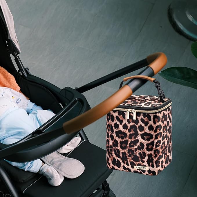 BreastMilk Cooler Bag with Ice Pack Fits 4 Baby Bottles Up to 9 Ounce, Baby Bottle Bag for Nursing Mom Daycare-Leopard Print