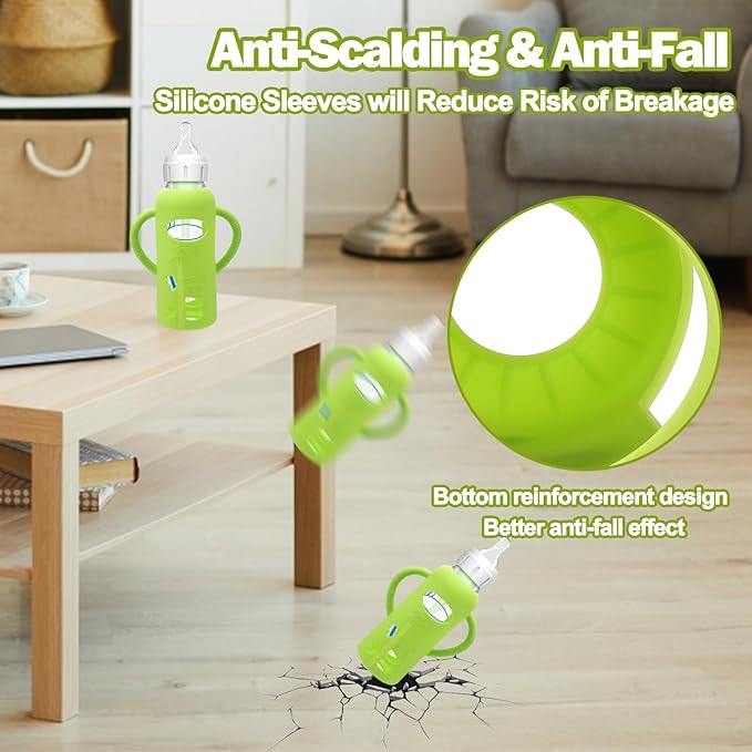 4 Pack Silicone Sleeves for Dr. Brown's Glass Baby Bottles - Drop Protection Baby Bottle Sleeves,Compatible with Dr. Brown's Newborn Glass Bottles,with Silicone Handles,8 oz