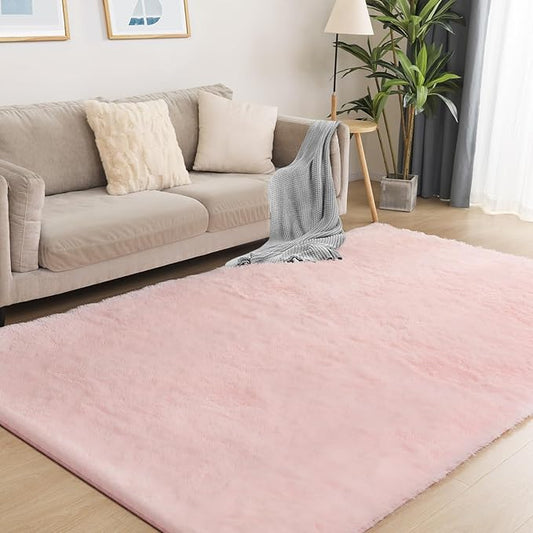 9x12 Pink Fluffy Rug, Ultra Soft Area Rugs for Living Room, Plush Rugs for Bedroom, Non-Slip Indoor Carpet for Nursery, Study Room, Kids Room, Room Decor