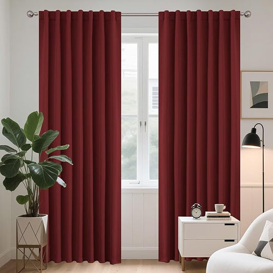 Joydeco 90 Inch Blackout Curtains for Bedroom, Thermal Insulated Black Out Curtains, Room Darkening Drapes for Living Room Window Rod Pocket Back Tab (W52 x L90 Inch, Burgundy Red)