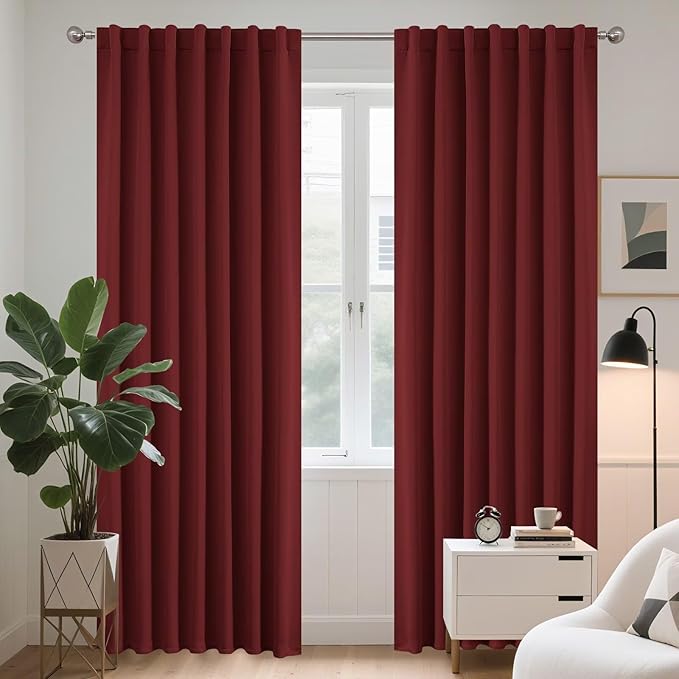 Joydeco Blackout Curtains 108 Inches Long, Thermal Insulated Black Out Curtains 2 Panels Set, Room Darkening Drapes for Living Room Window Rod Pocket Back Tab (W52 x L108 Inch, Burgundy Red)