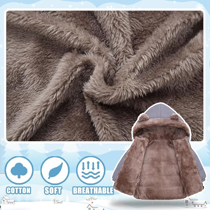 Infant Baby Winter Coat Bear Hooded Jacket Warm Fleece Snowsuit Windproof Outerwear for Toddler Boy Girl 9M-4T