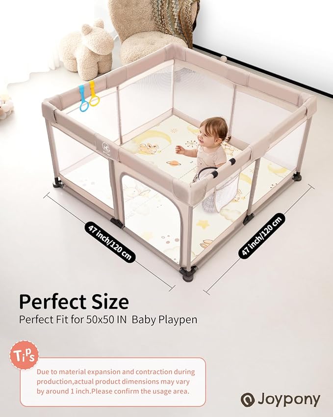 Baby Play Mat, 47 x 47 Inch Foldable Play Mats for Babies and Toddlers, Waterproof & Anti-Slip Portable Baby Floor Mat for Baby Playpen, Baby Mat for Floor with Travel Bag