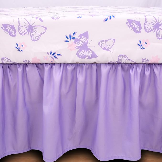 Cloele Crib Bedding Set for Girls, 3 Pieces Floral Butterfly Baby Bedding Set -Includes Comforter Fitted Sheet Crib Skirt,Standard Size Nursery Baby Crib Set for Girls,Purple