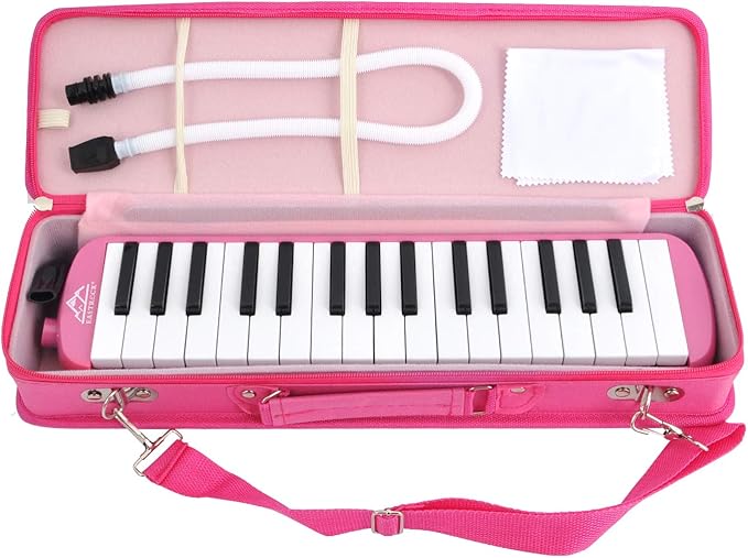 EastRock 32 Key Melodica Instrument Keyboard Soprano Piano Style with Mouthpiece Tube Sets and Carrying Bag for Kids Beginners Adults Gift Pink