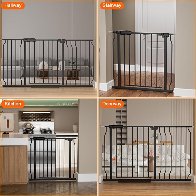 HOOEN Wide Baby Gates for Doorway Stairs 30" Tall 43.5 to 48 Inch Wide Indoor Child Gate for Kid or Pet Dogs Walk Through Pressure Mounted Baby Dog Gate