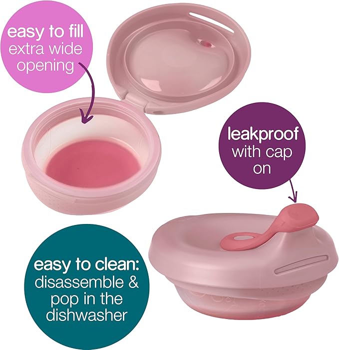 b.box Fill + Feed (Blush) | Reusable Baby Food Pouch | For Babies & Toddlers 4m+ | Silicone/Nylon Pouch, BPA-Free Lid | Dishwasher & Microwave Safe | 110mL (3.7oz, ½ Cup) Capacity