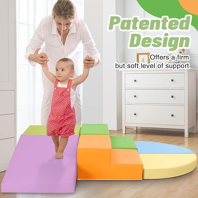 6-Piece Foam Climbing Blocks for Toddlers: Baby Foam Climbing Gym PU Leather Colorful Indoor Toy Building Blocks