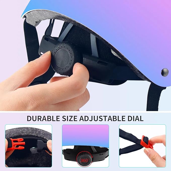 Adjustable Kids Bike Helmet with Knee & Elbow Pads Set, Color Gradient Design for Boys and Girls Aged 3-14+, for Skateboarding, Scooter, Roller & Inline Skating, Longboard