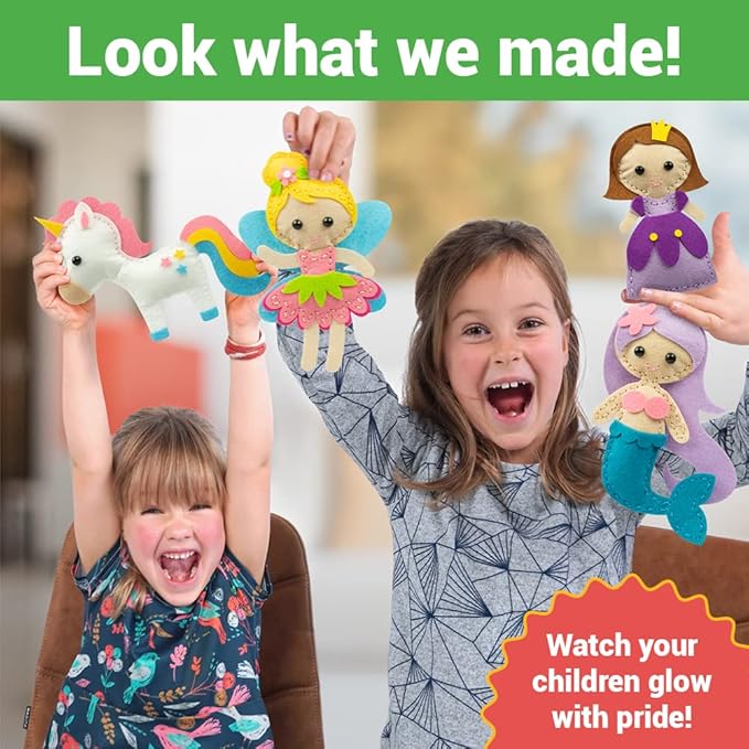 Craftorama Sewing Kit for Kids, Fun and Educational Fairytale Craft Set for Boys and Girls Age 7-12, Sew Your Own Felt Animals Craft Kit for Beginners, 165 Piece Set