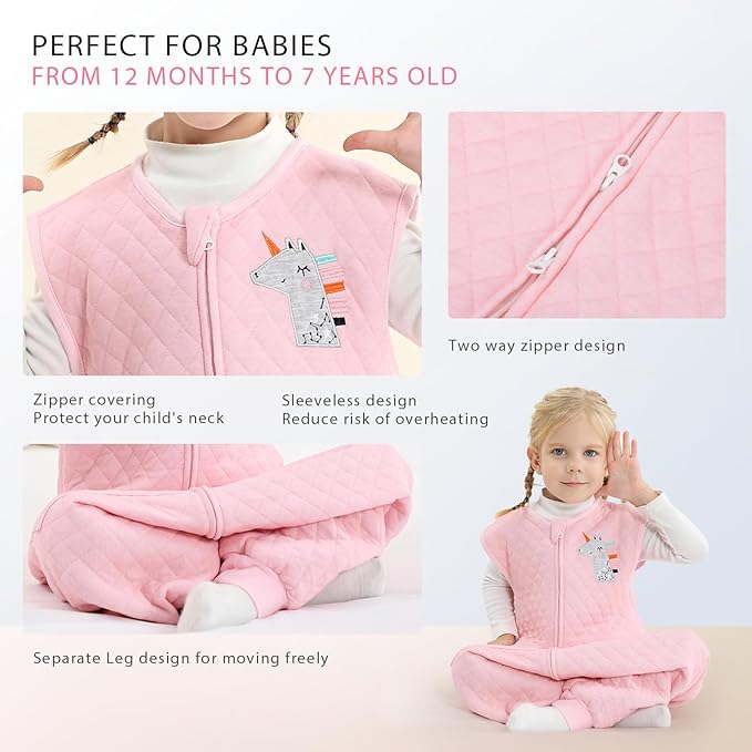 Baby Toddler Sleep Sack with Feet 2.5 TOG Winter, Wearable Blanket with Legs, Toddler Sleeping Sack Long Sleeve (Pink, 12-24 Month)