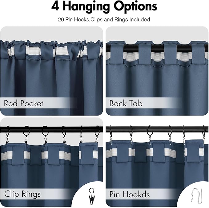 ANRODUO Back Tab Blackout Curtains for Bedroom Living Room, Rod Pocket Pinch Pleated Thermal Insulated Room Darkening Curtains 54 Inches Long 2 Panels, Stone Blue, 42 x 54 Inch