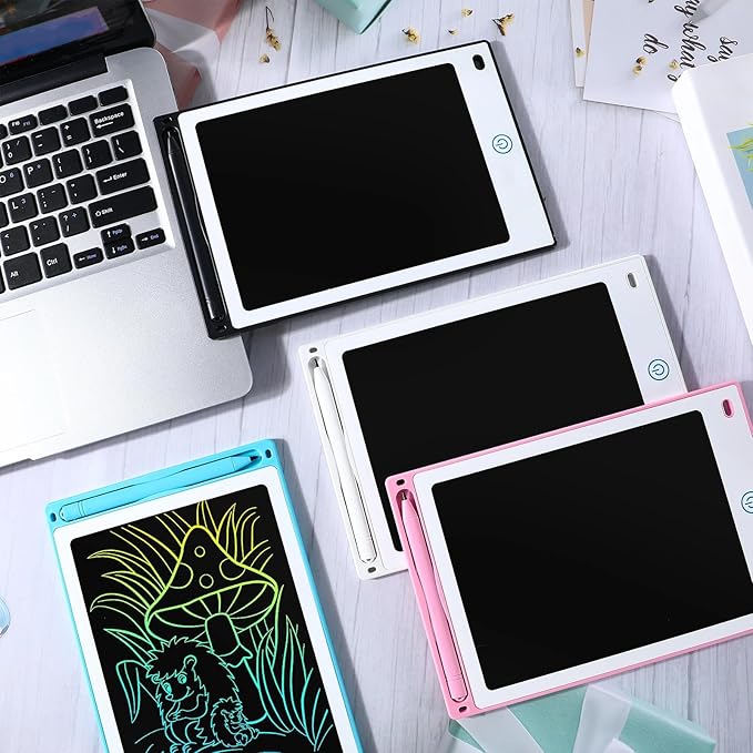 Epakh 16 PCS LCD Writing Tablet for Kids - 8.5 Inch Reusable Writing Board Drawing Doodle Pad Gift for Girl & Boy, Toddlers, Back to School, Birthday Party Favors(Black, White, Light Blue, Light Red)