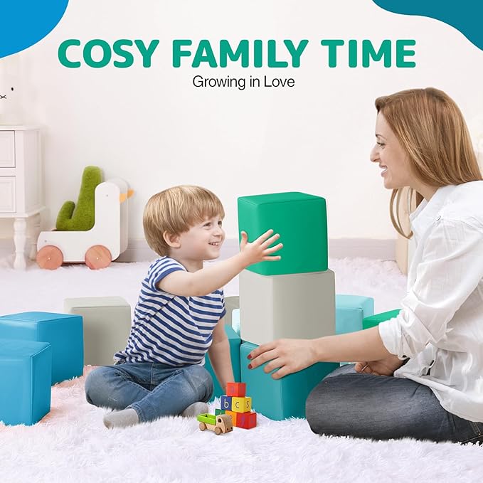 Foam Building Blocks for Kids: 12-Pieces PU Leather Colorful Foam Blocks - Building Toys for Toddler - Giant Stacking Blocks Toys - Soft Indoor Playset for Birthday Gift Preschool Learning (Modern)