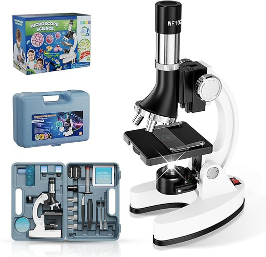 2400X Kids Microscope Science Kit - Handheld Microscope for Kids with Prepared Slides Metal Body LED Light Carrying Box Educational Compound Toy Set for Children Ages 8-12 5 Year Old Boys & Girls Gift