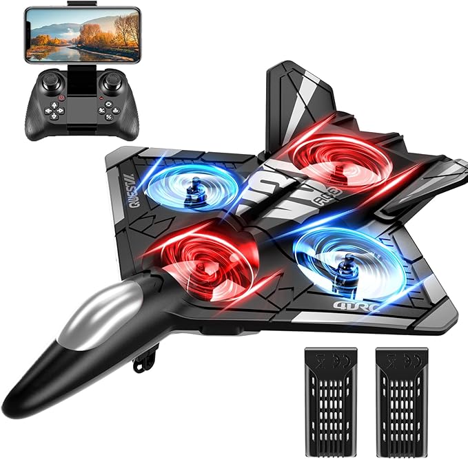 4DRC V31 RC Plane with Camera, Foam Remote Control Drones with Camera for Kids Adults 8-12 12-16, Remote Control Airplane Fighter Jet with Light, 360° Flip Fighter Jet Toy