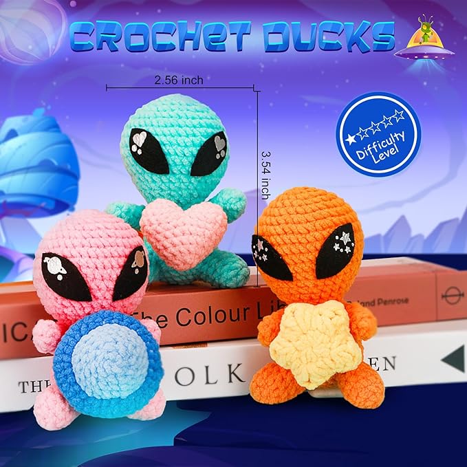 ekaus Crochet Kit for Beginners, Crochet Kit with Step-by-Step Video Tutorials, Crochet DIY Knitting Supplies for Adults Kids, Crochet Aliens(45%+ Yarn)