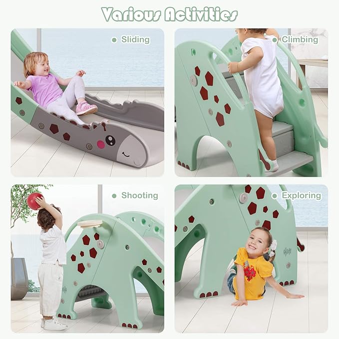 BABY JOY Toddler Slide, Kids Large Slide Play Climber Set with Long Slipping Slope, Basketball Hoop and Ball, Enclosed Steps, Easy Assemble Indoor Outdoor Backyard Freestanding Slides for Kids Age 1-8