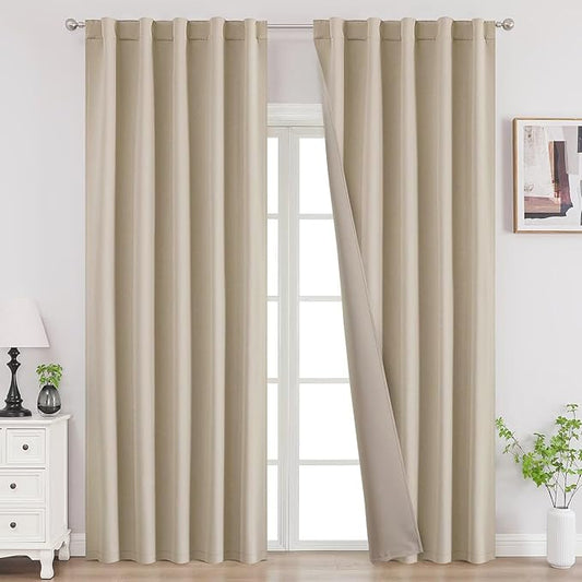 Joydeco Blackout Curtains 84 Inch Length 2 Panels Set, Thermal Insulated Black Out Curtains for Bedroom, Room Darkening Drapes for Living Room Window (W52 x L84 Inch, Light Beige)