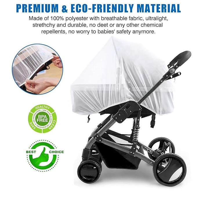 Mosquito Net for Stroller - Protective 2Packs Perfect Bug Net for Strollers, Bassinets, Cradles, Playards,Pack N Plays and Portable Mini Crib (White+Grey)