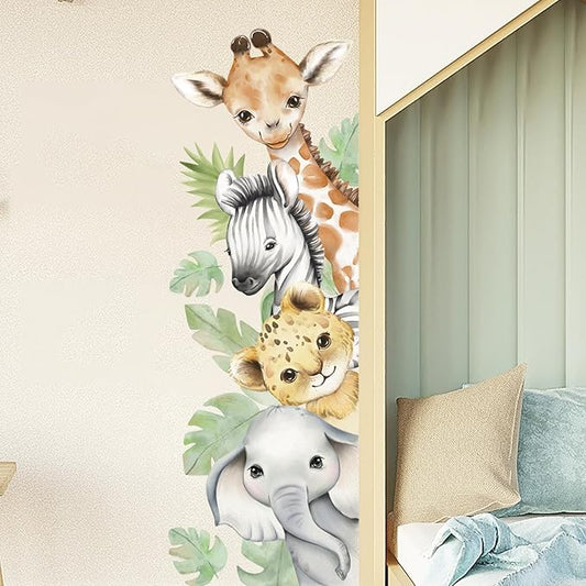 44.88x 15.75 Inch Watercolor Animal Wall Decals Jungle Animal Wall Stickers Tiger Elephant Giraffe Removable Peel and Stick Wall Decals for Nursery Playroom Bedroom Classroom Kindergarten Wall Decor