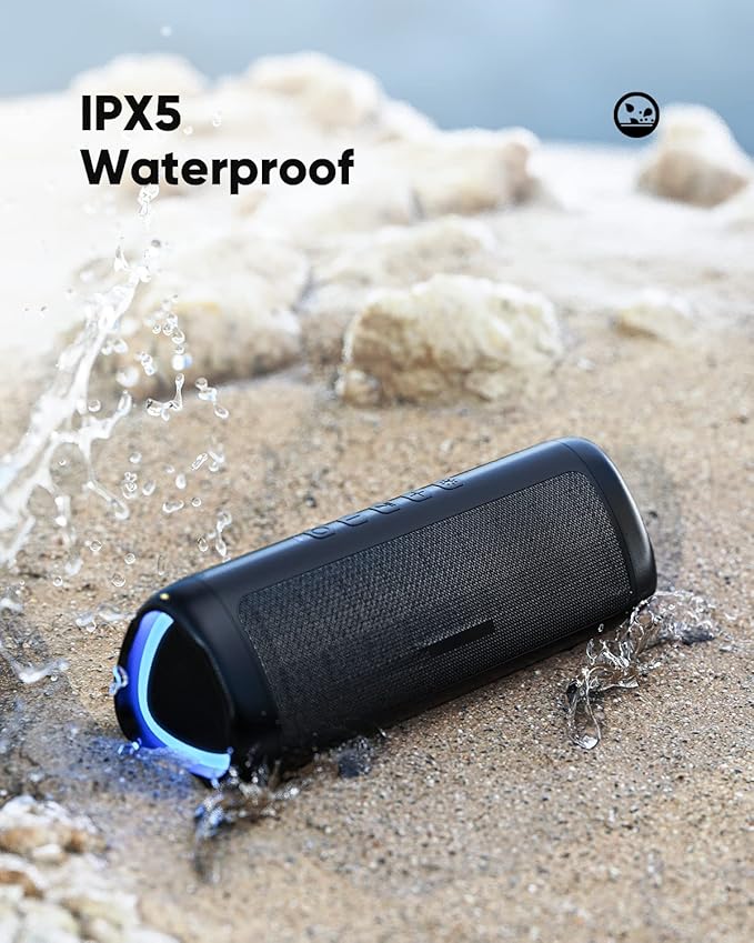 Bluetooth Speaker with HD Sound, Portable Wireless, IPX5 Waterproof, Up to 20H Playtime, TWS Pairing, BT5.3, for Home/Party/Outdoor/Beach, Stocking Stuffers, White Elephant Gifts for Adults (Black)