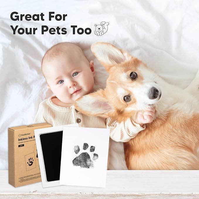 2-Pack Inkless Baby Hand and Footprint Kit - Mess Free Ink Pad for Newborn Keepsake, Dog Nose & Paw Print Kit, Clean Touch Ink Pad for Baby Hand & Footprints, Ideal New Mom Gifts (Jet Black, L)