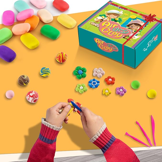Air Dry Clay for Kids, 60 Colors Molding Magic Clay, Safe & Non-Toxic, DIY Model Arts & Crafts Kit with Sculpting Tools, Birthday&Christmas Gift for Age 3-12 Years Old Girls & Boys Kids