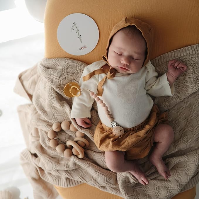 FRIGG Daisy SilkySoft Silicone Baby Pacifier | Made in Denmark | BPA-Free (Rose Gold/Honey Gold, 6-18 Months)