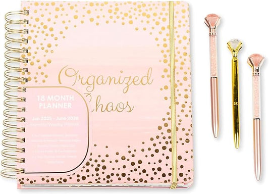 2025-2026 Monthly Large Planner- Daily, Weekly & Monthly Organizer with 3 Pens & Stickers - Organized Chaos Pink, January 2025 to June 2026, Stylish & Durable