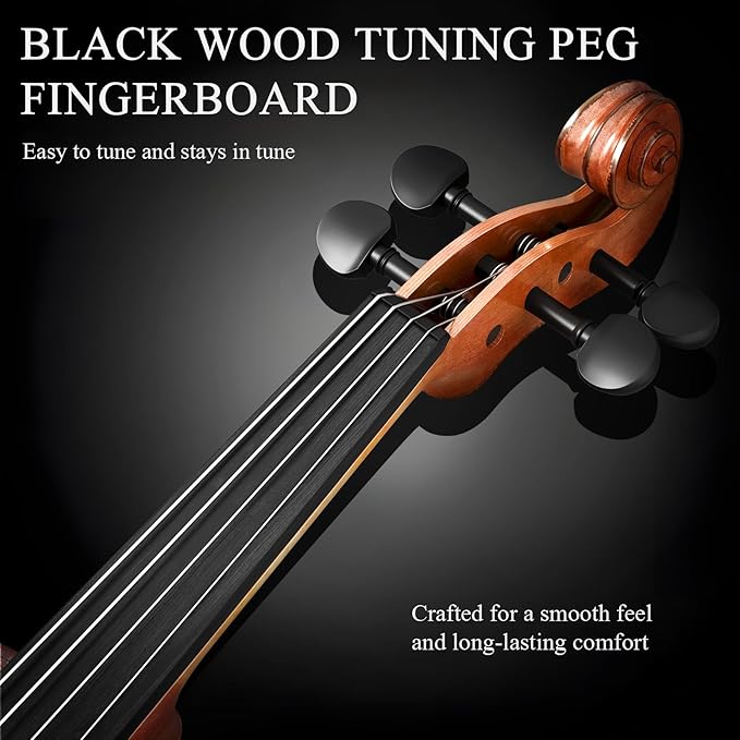 3/4 Violin Kit, Beginner Violin for Kids, Students, Complete Kids Violins Set with Case, Bow, Rosin, Ideal for Kids Violinss Beginner Ages 9-12, Brown