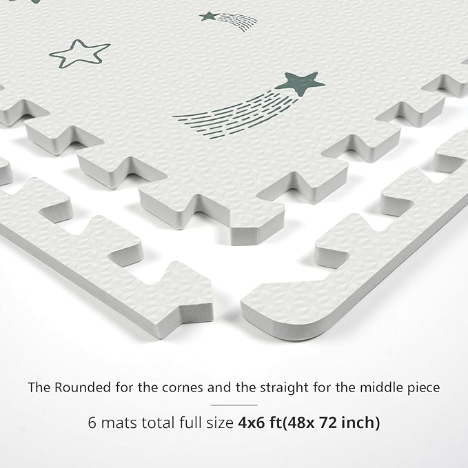 Baby Foam Play Mat, PIGLOG 72”x48” Floor Mats for Kids, Baby Crawling Mat with Interlocking Floor Tiles, Toddler Playmats for Indoor and Outdoor, Easy to Clean Playroom Foam Mats, Pentagram