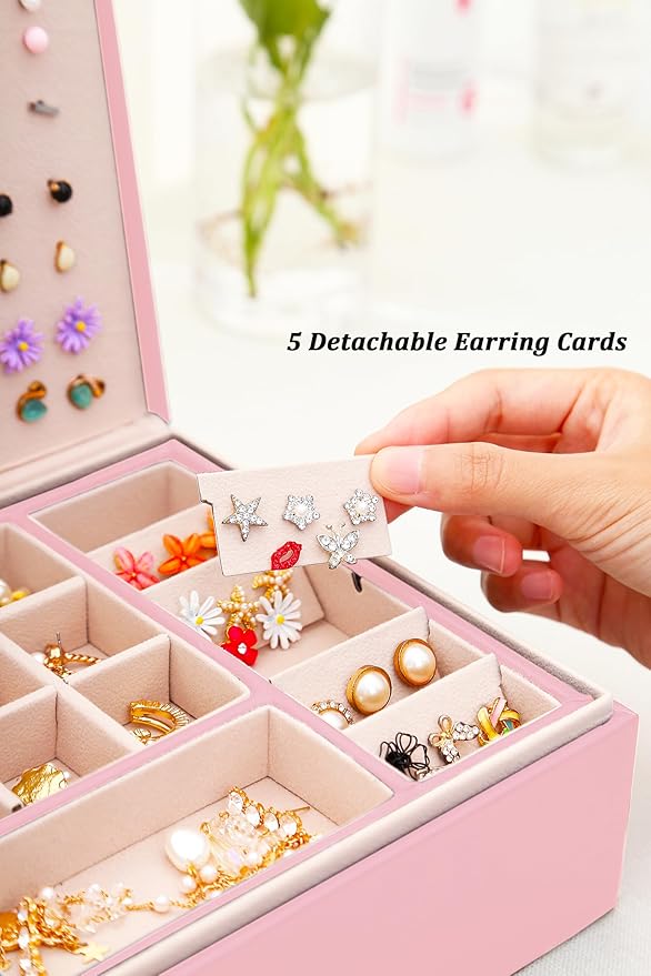 Jewelry Box for Earrings for Girls Jewelry Organizer Box Earring Holder Organizer for Girls Earring Box Jewelry Box Stud Earring Organizer for Girls Earring Jewelry Boxes for Women Pink Bling