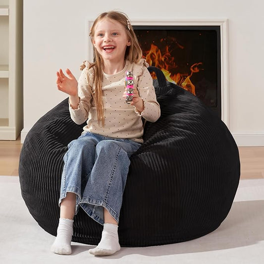 Homguava 2FT Bean Bag Chair,Teardrop Bean Bags Small Beanbag Chair with Memory Foam Filled and Ultra Soft Corduroy Cover for Living Room, Bedroom (Small,Black)