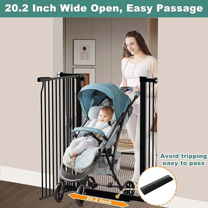 40.5" Extra Tall Baby Gate, 65.8"-68.5" Extra Wide Long Pet Gate, No Drill Large Dog Gates Indoor, Adjustable Tension Safety Child Gate Auto Close for Stairs Walk Thru Kid or Pet Black