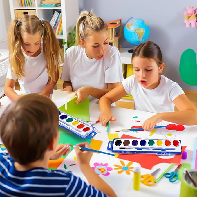 FUMILE Watercolors Paint Set Bulk,20 Pack 8 Washable Bright Colors with Paintbrush.Watercolors Paint Set Kids for Parties,Art Lessons,Birthday Party Favor,valentines for kids classroom,All Ages.