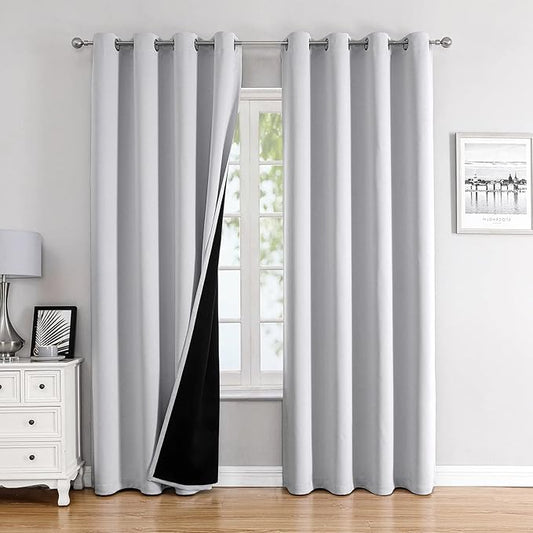 ChrisDowa 100% Blackout Curtains 120 inch Long for Bedroom with Black Liner, 2 Thick Layers Total Blackout Thermal Insulated Grommet Long Window Curtains 2 Panels Set (Greyish White, 52 x 120 Inch)