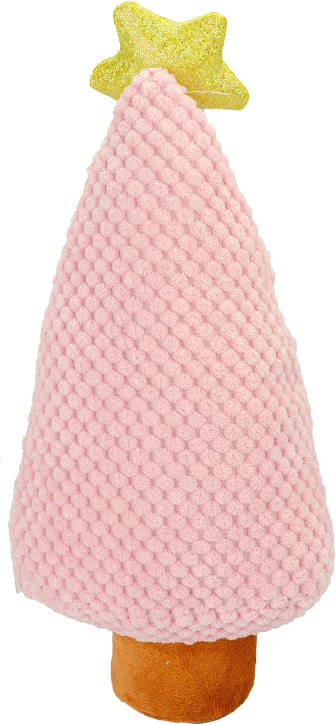 Giftable World Holiday Plush Pet Toy Fun for Christmas Designs with Squeaker Dog Chew Toy (10" Pink Terry Tree w/Squeaker & Crinkle)