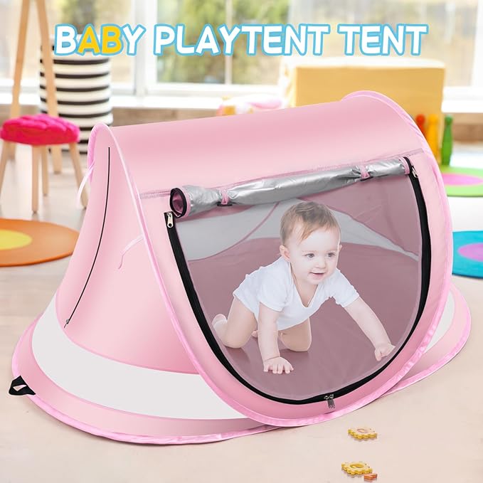 Baby Beach Tent,Large Pop Up Beach Tent Sun Shade for Beach,Portable Baby Travel Tent with Mosquito Net,Indoor Baby Play Tent,UPF 50+ UV Protection Sun Shelters for Infants
