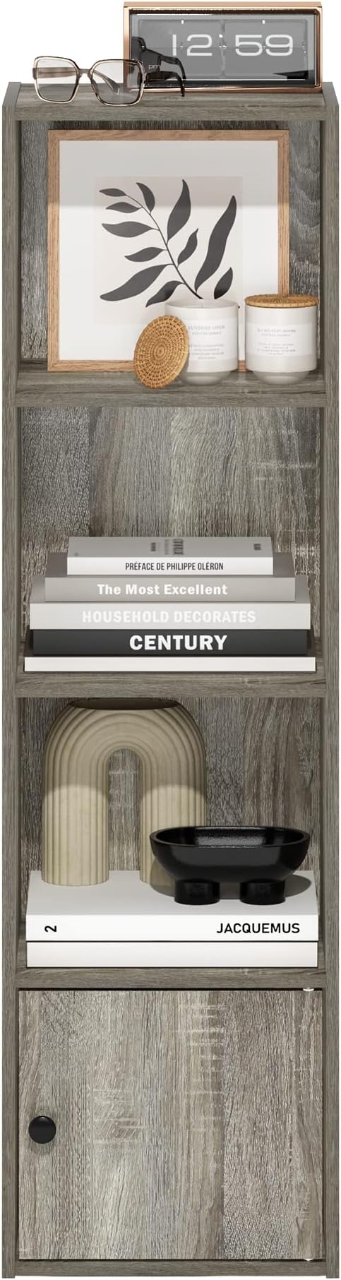 Furinno Luder Shelf Bookcase with 1 Door Storage Cabinet, French Oak