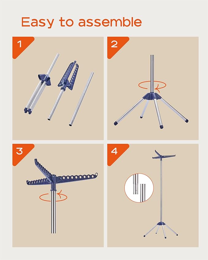 Clothes Drying Rack Foldable, 59 inch Tripod Laundry Drying Rack Indoor with Rotating Clothes Rail for 27 Pieces of Clothes, Space Saving, Blue and Silver CDR001Q01