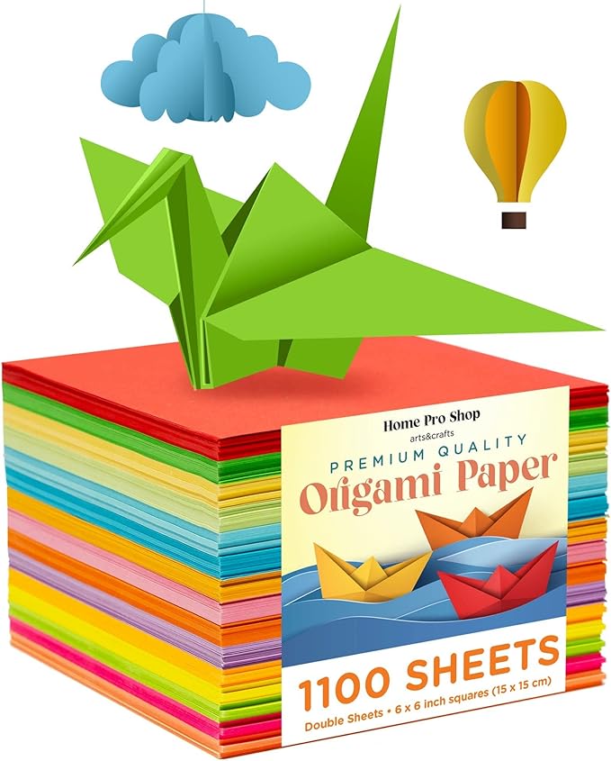 HPST Origami Paper - 1100 Sheets - Double Sided 6x6 inches Origami Squares for kids - 15 Vibrant Colors - Easy Fold Papers for Arts & Crafts