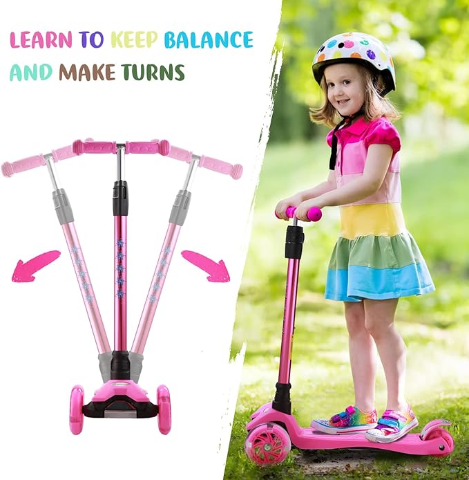 3 Wheel Scooter for Kids Ages 6-12,Kids Scooter with Light Up Wheels, Sturdy Deck Design, and 4 Height Adjustable Suitable for Kid Ages 3-12
