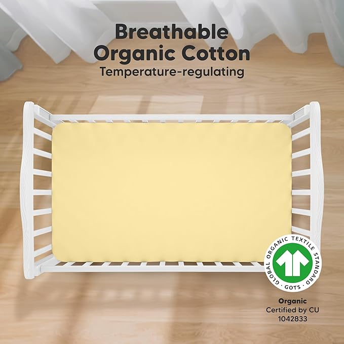 KeaBabies 2-Pack Organic Crib Sheets for Boys, Girls - 52x28 Fitted Crib Mattress Sheet Neutral, Breathable Jersey Cotton Cover for Baby Bed, Toddler Mattress, Soft & Cute Prints (Sunshine)