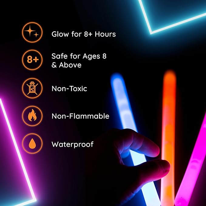 Glow Fever Glow in The Dark Sticks - 100 ct 6" Glow Sticks Bulk Party Pack with End Caps & Lanyards - Glow Party Favors for Concert, Festival, & Wedding Neon Light Sticks by Party Dragon, Purple