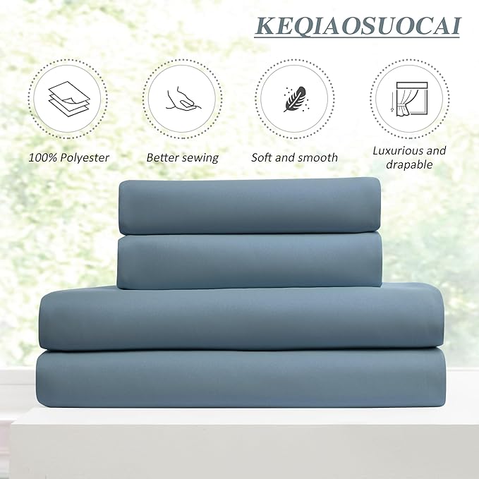 KEQIAOSUOCAI Dusty Blue Pinch Pleated Curtains 132 Inches Long Room Darkening Draperies Luxury Decor for Living Room Nursery (Stone Slate Blue 40x132 Inch 2 Panels)
