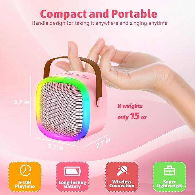Karaoke Machine for Kids Adults, Portable Bluetooth Speaker with Wireless Microphone and LED Lights, Kids Toys Birthday Gifts for Girls and Boys Ages 4, 5, 6, 7, 8,9,10,11,12+ Years, Home Party