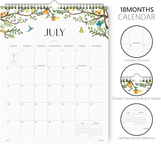 Jotsome Wall Calendar 2025-2026, Academic Monthly Wall Calendar From July 2025 to December 2026 11.2x14.2 inch Wall Decoration for Home and Office, Easy Planning (Florals, 11.2" x 14.2")